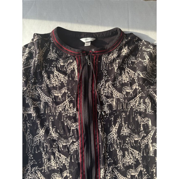 Christopher & Banks Black Red Full Zip Shirt Sz 1x Giraffe Zebra Print - Picture 8 of 14